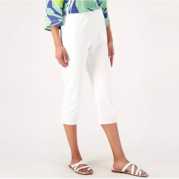 Quacker Factory DreamJeanne Capri Pants-White-Large - Picture 1 of 4
